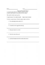 English Worksheet: Simple and complete subjects