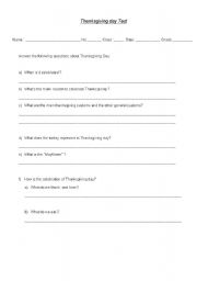 English worksheet: Thanksgiving day test