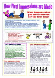 English Worksheet: How First Impressions are Made- 2 pages of nice tips + questions :)