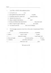 English Worksheet: For and Since quick test