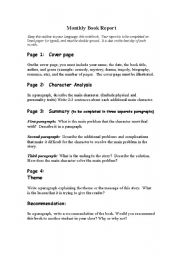 English Worksheet: Monthly Book Repot