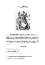 English Worksheet: Pharaohs Reading Comprehension