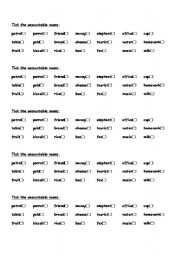 English worksheet: uncountables