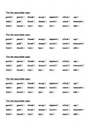 English Worksheet: uncountables