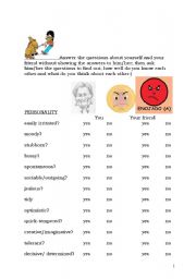 English Worksheet: Personality survey (do opposites attract?)