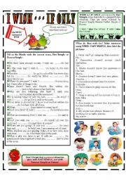 English Worksheet: I WISH - - IF ONLY