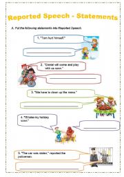 English Worksheet: reported specch (2 pages) - statements