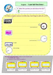 English worksheet: I can tell the time- 4exercises, incl. listening practice