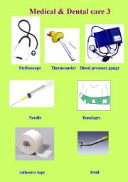 English worksheet: Medical & Dental Care Vocab Part 3