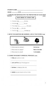 English Worksheet: prepositions and personal pronouns