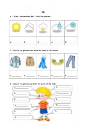 English Worksheet: Test about parts of the body, clothes, describing people_part II