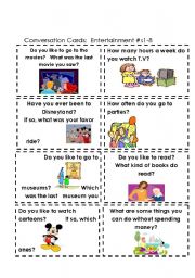 Conversation Cards  Entertainment #s 1-8