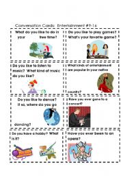 English Worksheet: Conversation Cards  Entertainment  #s 9-16