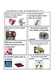 English Worksheet: Conversation Cards  Entertainment  #s17-24