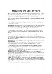 English Worksheet: Recycling and uses of waste