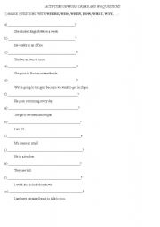 English Worksheet: EXERCISES ON WORD ORDER AND WH QUESTIONS 