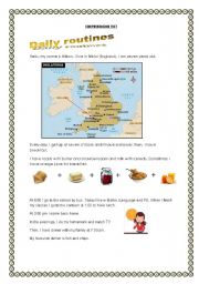 comprehension text about english routines (2 pages included)
