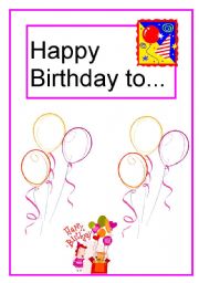 English worksheet: Happy Birthday to...