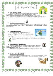 English Worksheet: St Patricks Day - History, traditions and customs of a famous Irish holiday