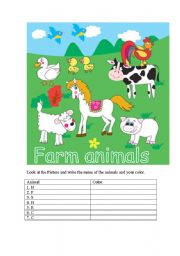 English Worksheet: animal and colors