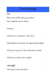 English worksheet: TOO ENOUGH