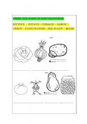 English worksheet: vegetables