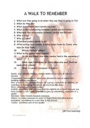 English Worksheet: A walk to remember FIRST PART