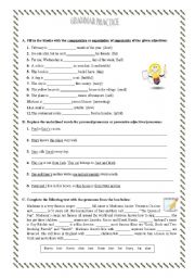 Worksheet - grammar practice - adjective degrees and pronouns