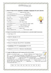 English Worksheet: Worksheet - grammar practice - adjective degrees and pronouns