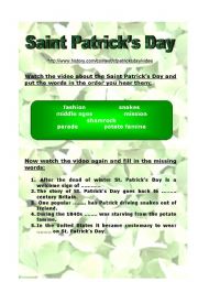 English Worksheet: St. Patricks Day video