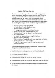 English Worksheet: Saying no the nice way