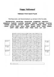 English Worksheet: Halloween Word Search Puzzle 