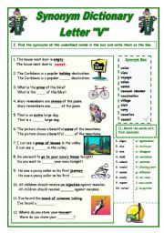 English Worksheet: Synonym Dictionary, Letter 