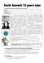 English Worksheet: The Rio Earth Summit: 10 years later