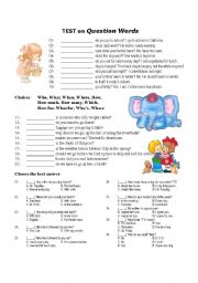 English Worksheet: Test on Question Words