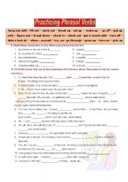English Worksheet: Practicing Phrasal Verbs (with key)