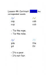 English worksheet: Phonetics-consonant contrast sounds + sounds /k/ /g/ 4 pages