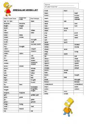 English Worksheet: Irregular verbs list exercise