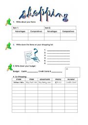 English Worksheet: B) Shopping - Students Worksheet (shopping with comparatives)