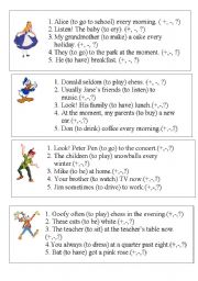 English Worksheet: the present simple, progressive cards