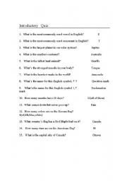 English Worksheet: Introductory General knowledge Quiz