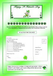 English Worksheet: St Patricks Day -Postcard