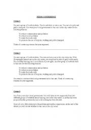 English Worksheet: CITY CAR BAN DEBATE AND ROLEPLAY