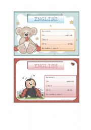 English Worksheet: Back to school - Notebook cover - Personal information