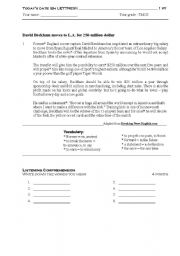 English worksheet: David Beckman moves to LA