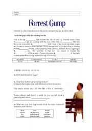 English Worksheet: Forrest Gump - analysing some excerpts from the DVD