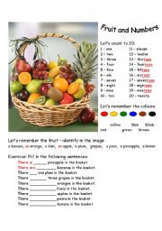 English Worksheet: Fruit and Numbers