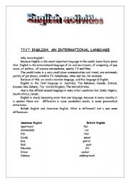 English Worksheet: English :an international language