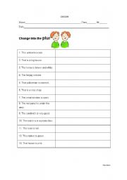 English Worksheet: Adjectives (change into the plural)