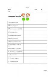 English worksheet: Adjectives (change into the plural)